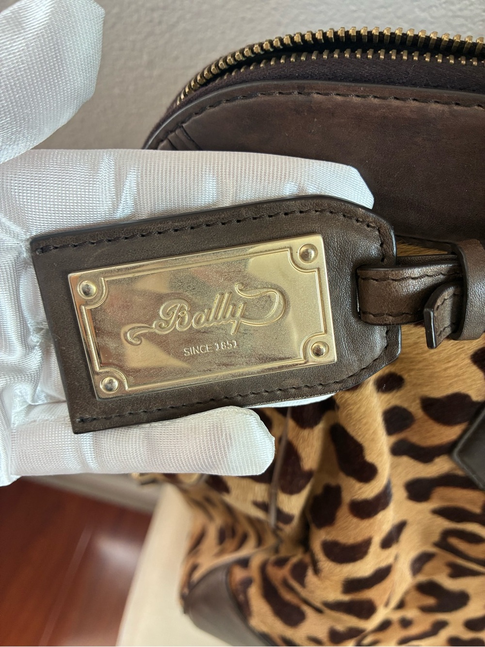 Bally Leopard Print Pony Hair Leather Satchel Bag Large Vintage Italy - Picture 4 of 9